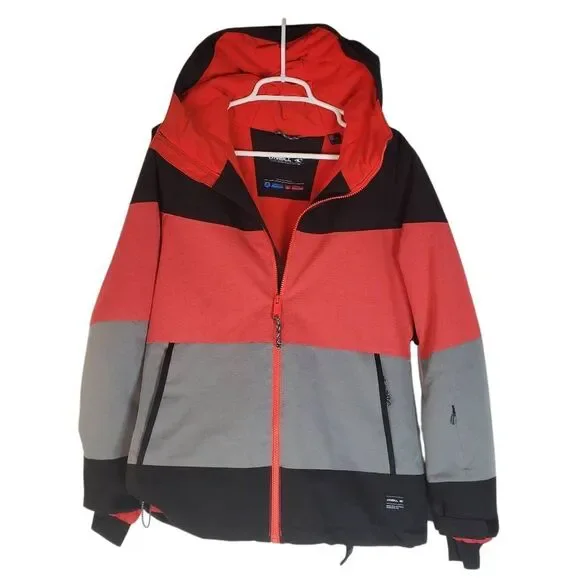 Oneill Black Poppy Red Colorblock Zip Up Seashell Snowboarding Jacket Size Large